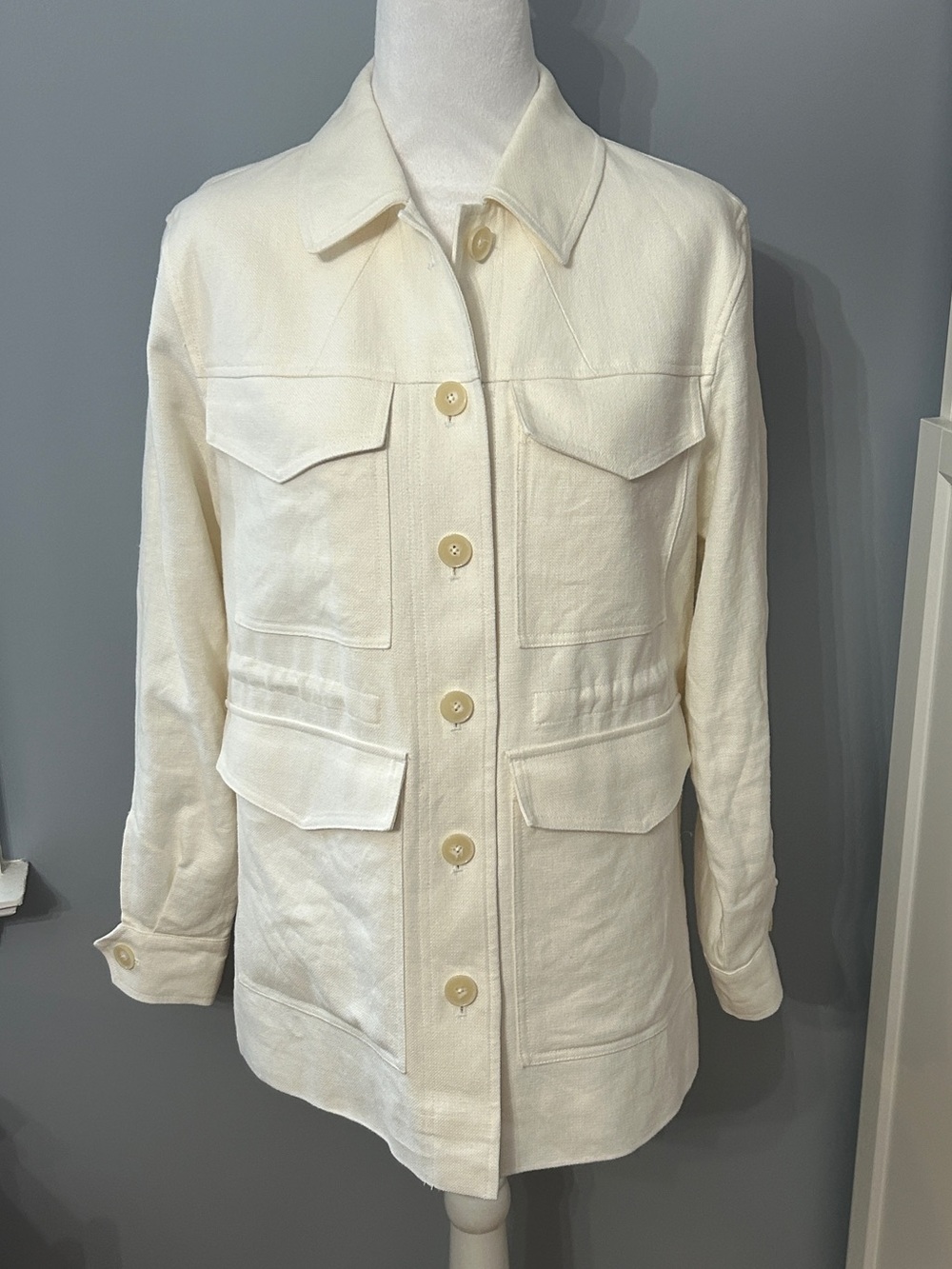 Reiss Cream Linen Viscose Utility Jade Jacket Pockets Size US 0 / UK 4